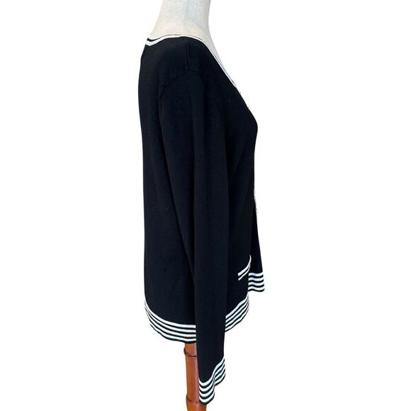 Women's Long Sleeve Cardigan Button-Up Black & White Size Large - Picture 4 of 9